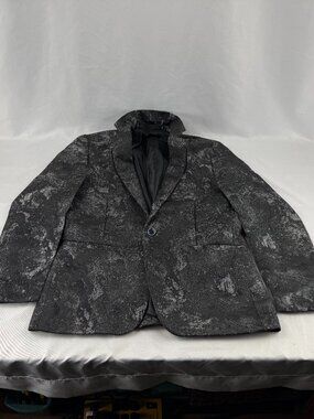 Classic Black Silver Glitter Shimmer Metallic Tuxedo Blazer Jacket Size XL